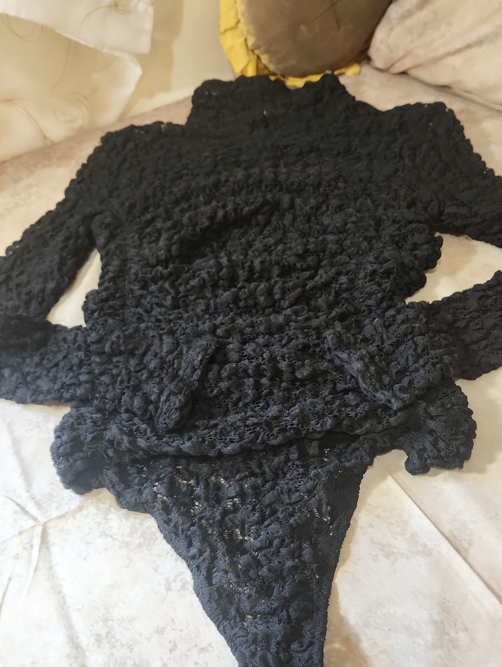 Free People Black Lace Long-Sleeve Bodysuit